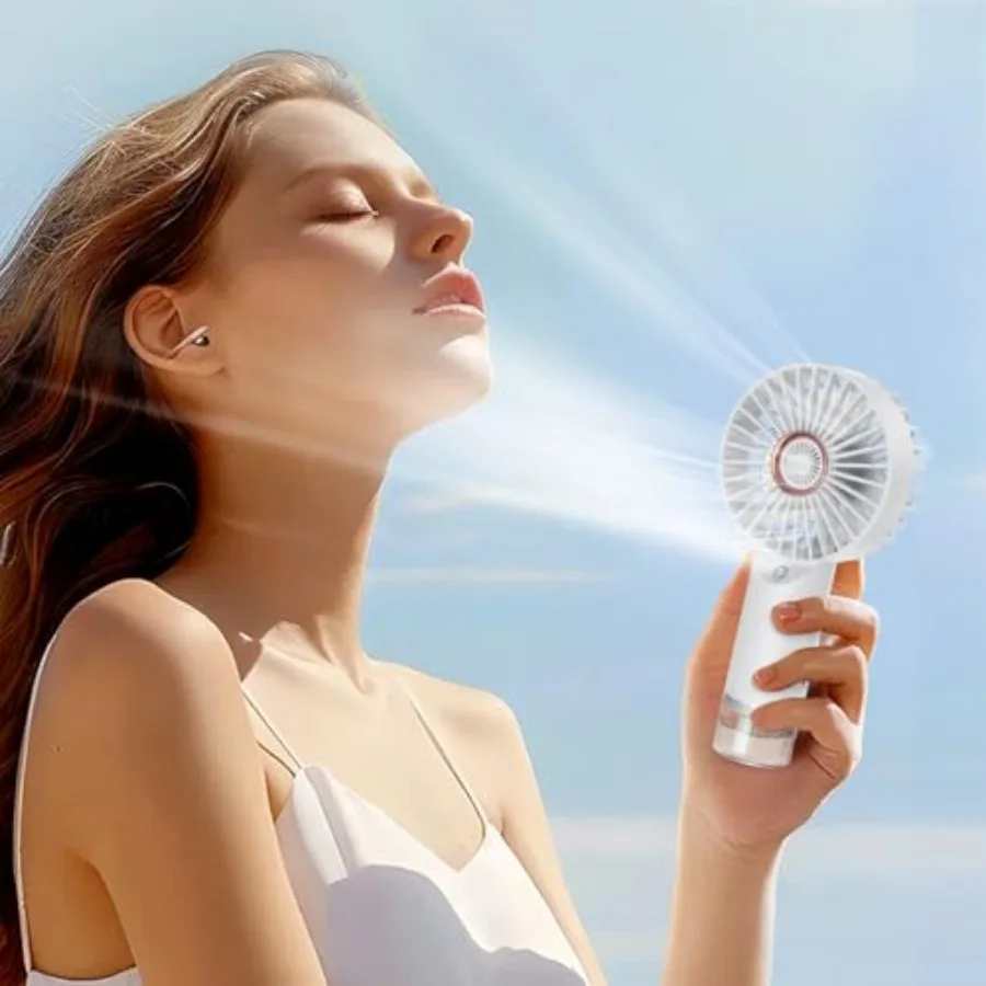 

Mini Handheld Fan With Water Mist, Outdoor Portable Misting Fan Rechargeable, Water Spray, Hand Held, 2000mAh Battery Powered,