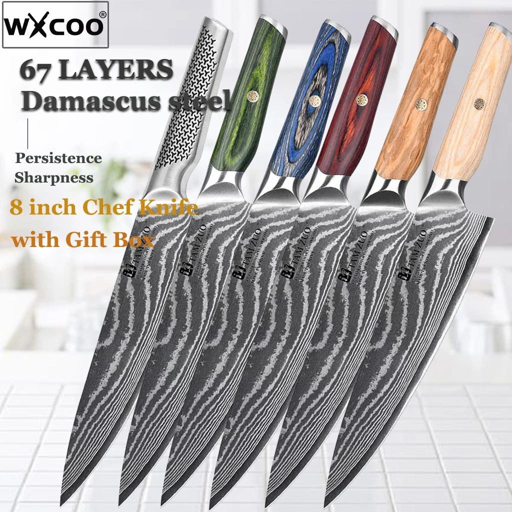 سكين الطاهي 67 طبقات دمشق الصلب 10Cr15CoMov شفرة الخشب مقبض تقطيع الخضار الساطور اللحوم سكاكين المطبخ المهنية #1