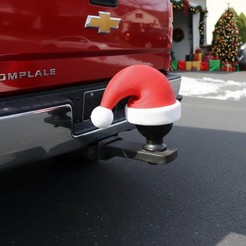 

Christmas Hat Trailer Hitch Ball Cover - 3D Printed Trailer Coupling Cap, Receiver Tube Rust Prevention, Great Christmas Gift