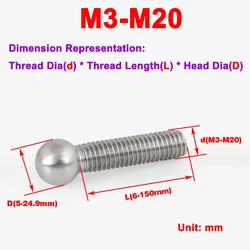 304 Stainless Steel Ball Head Screw / Ball Screw / Ball End Universal Rotating Bracket Bolt
