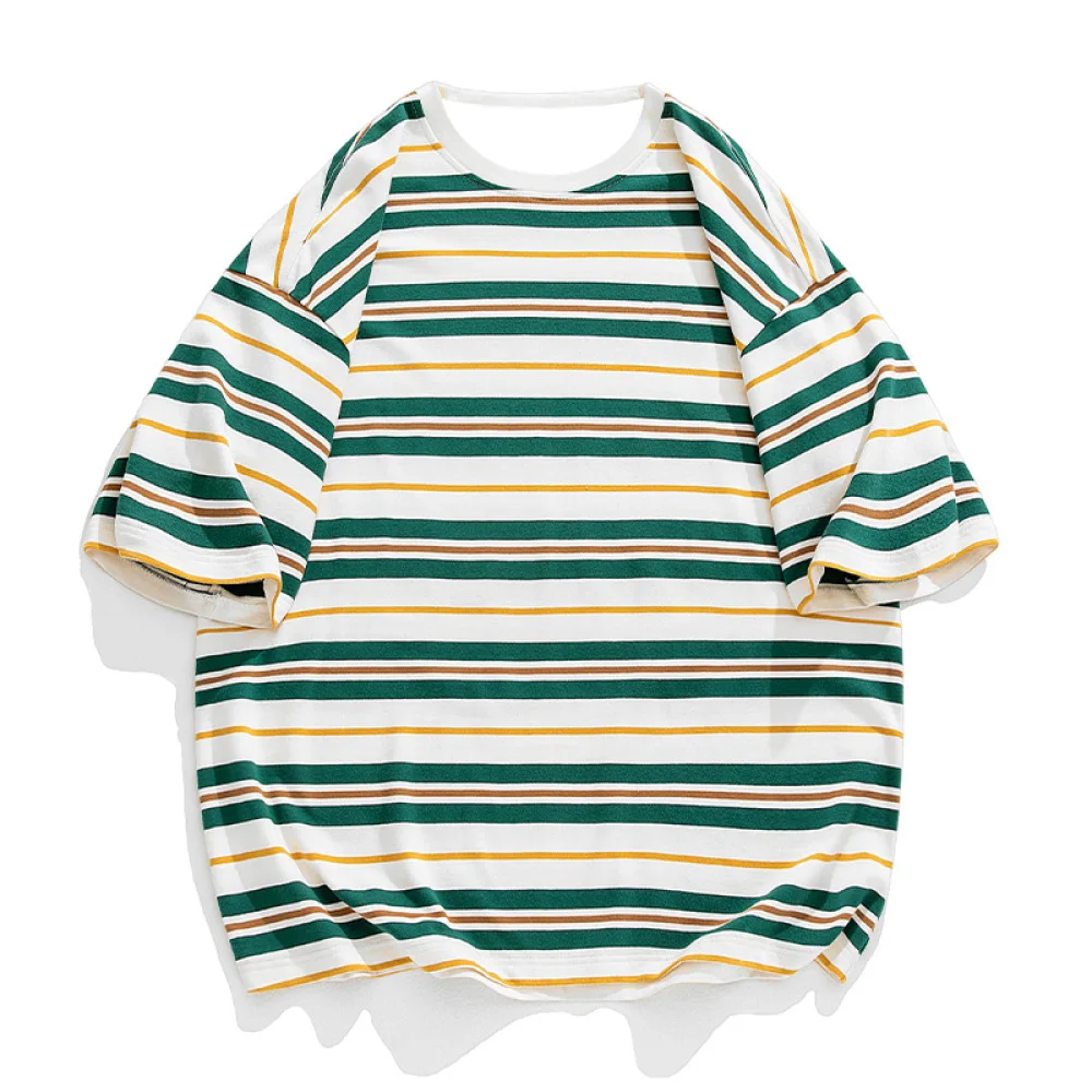 Top Quality 100% Cotton Horizontal Stripes Simple Fashion  Men's T-shirt Classic Timeless O Neck Tops Casual Unisex Tees