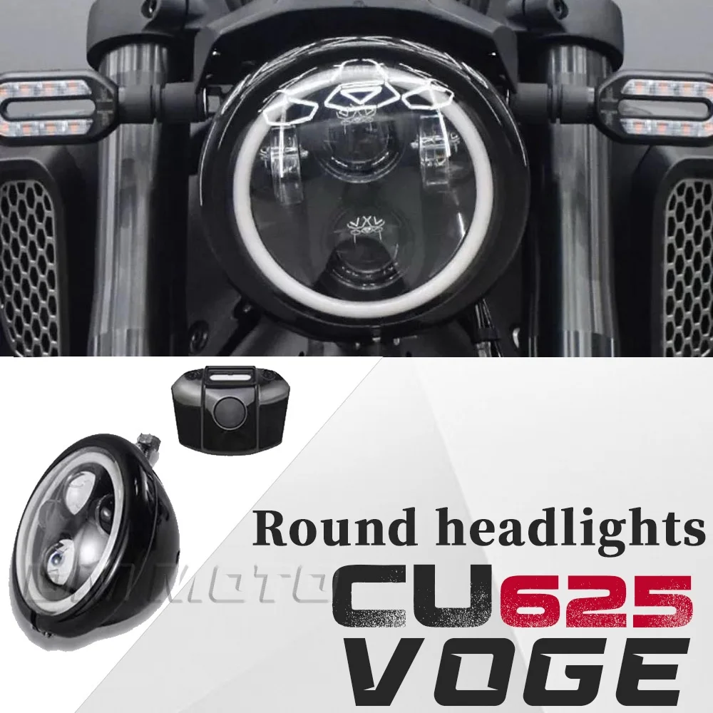 

Motorcycle Retro LED Round Headlight Assembly Angel Eye High and Low Beam Headlight Accessories For VOGE CU625 CU-625