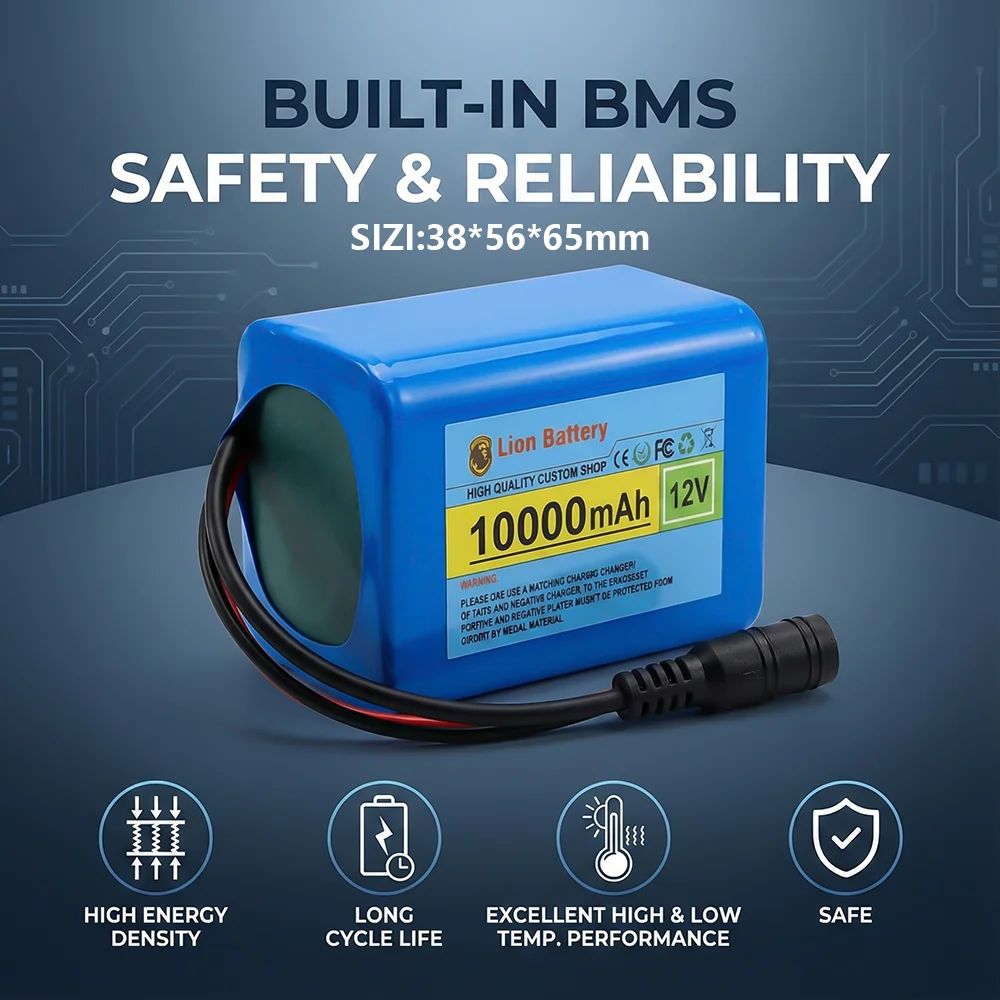 

12V 10Ah 10000mAh 18650 Lithium Battery Pack Kit + Charger. Rechargeable DC 12.6V Power Source for CCTV, LED Strip, Amplifier