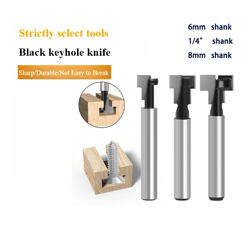 3Pcs /1Pcs Black Keyhole Milling Bit Single Double Edge T Slot Cutter Wood Router For Picture Frame Hanging Hole Accessories