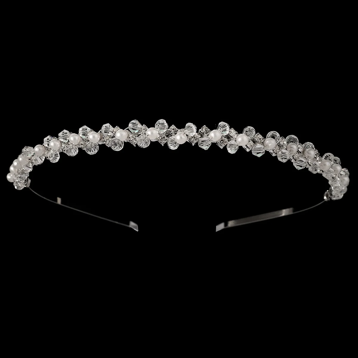Sliver Handmade Rhinestone Hairband Classic Thin Headpieces For Women Fashion Pearl Tiara Bride Wedding Hair Accessories