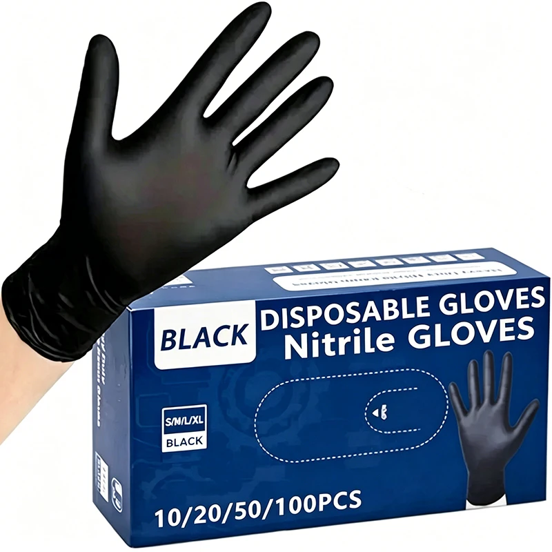 10/20/50/100PCS Disposable Black Nitrile Gloves Housework Stain-resistant Waterproof Cleaning Gloves Dishwashing Kitchen Tools
