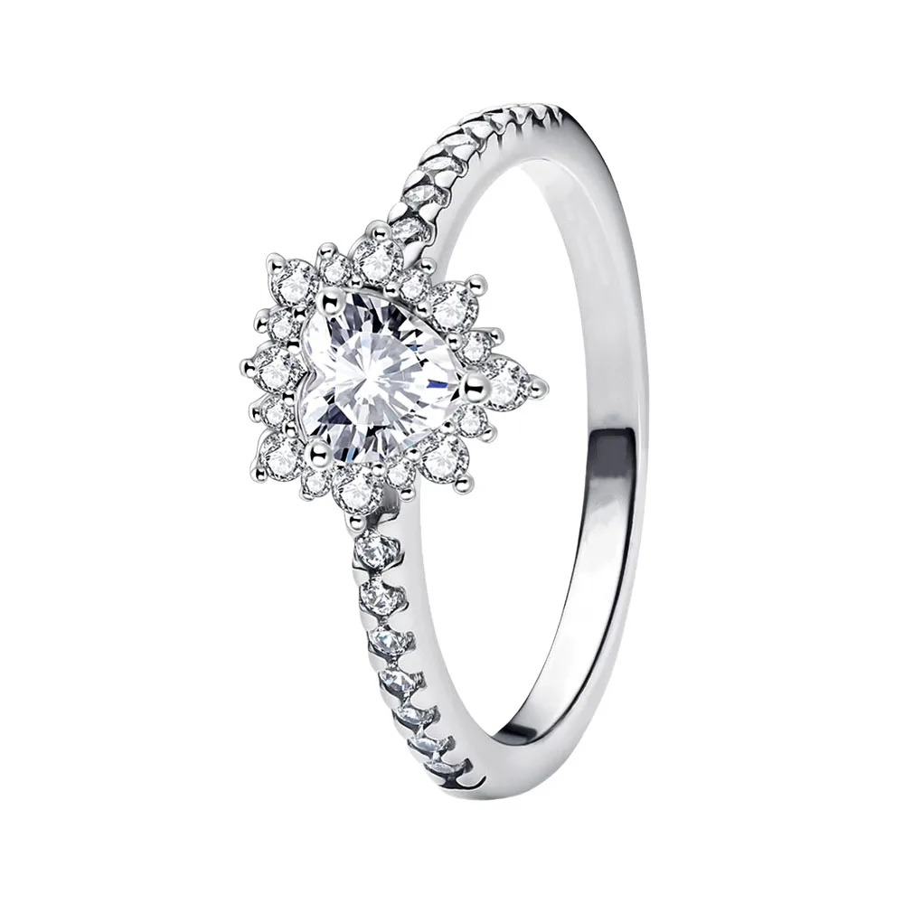 خاتم أصلي من الفضة الإسترليني عيار 925 ملون على شكل قلب وقوس على شكل قمر كريستال للنساء هدية عيد ميلاد عيد الحب مجوهرات ذاتية الصنع