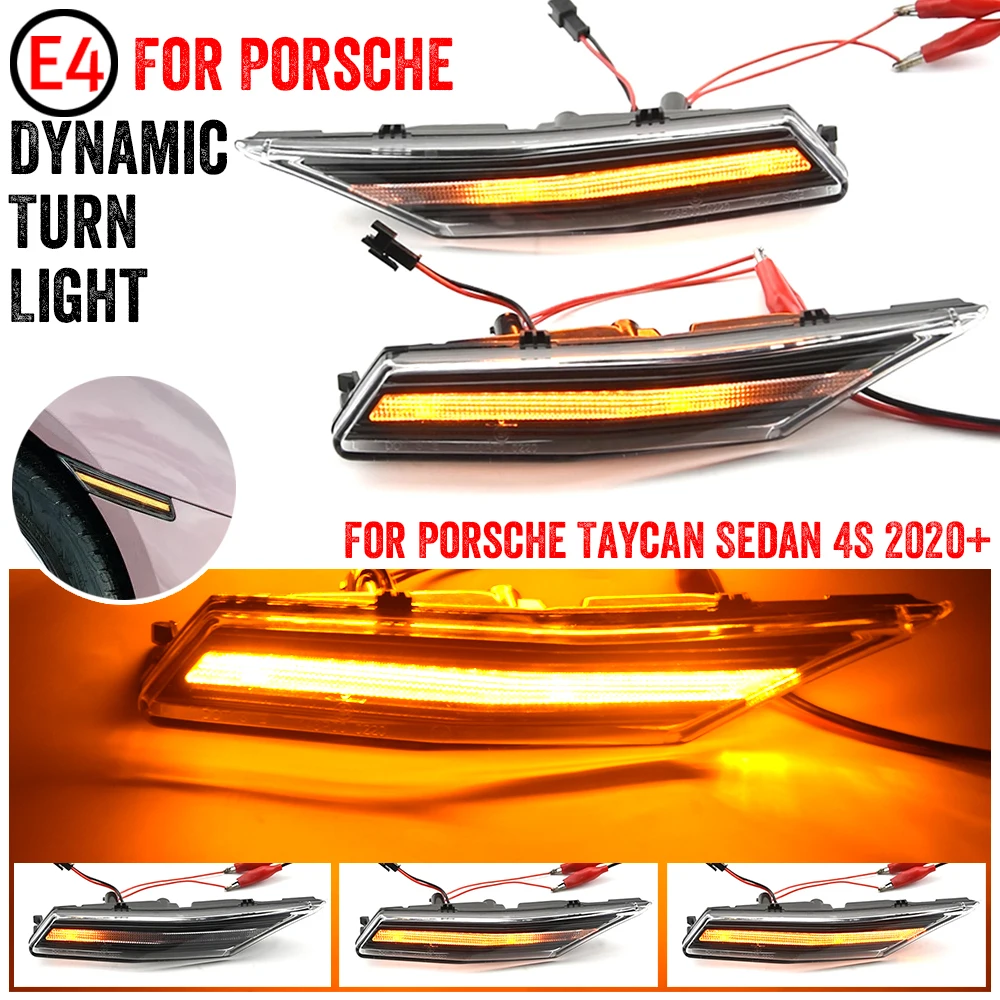 

2x For Porsche Taycan 4S Sedan 2020-Up Front Bumper Dynamic Led Fender Side Marker Light Auto Turn Signal Blinkers Indicator