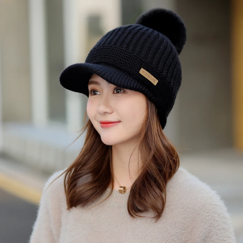 

New Women Winter Hat Keep Warm Cap Add Fur Lined Hat and Scarf Set Warm Hats for Female Casual Rabbit Fur Winter Knitted Hat