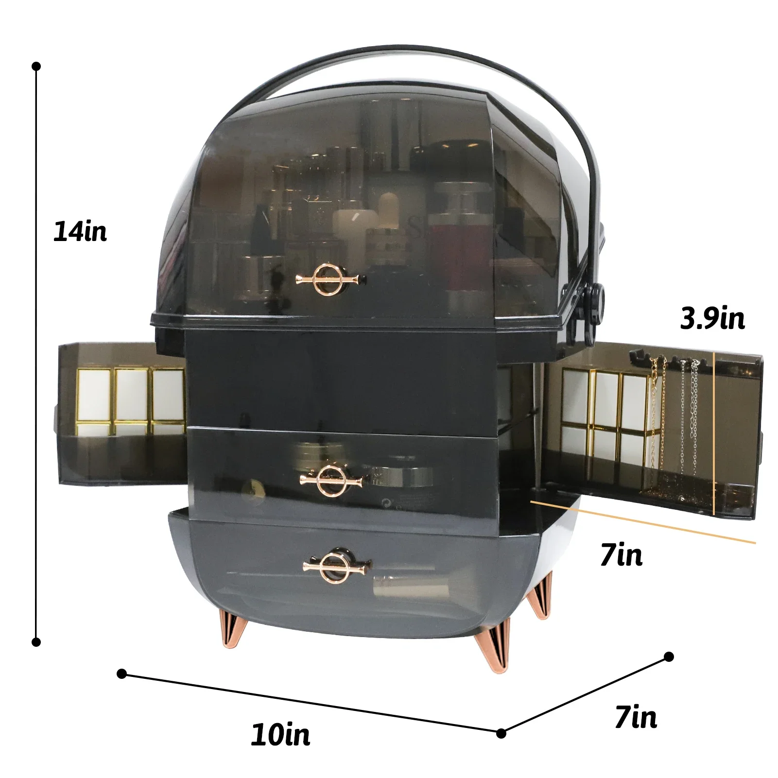 Organizer do makijażu do toaletki, przenośne organizery do pielęgnacji skóry z pokrywką i szufladami, schowek na makijaż i gablota na kosmetyki do liczenia