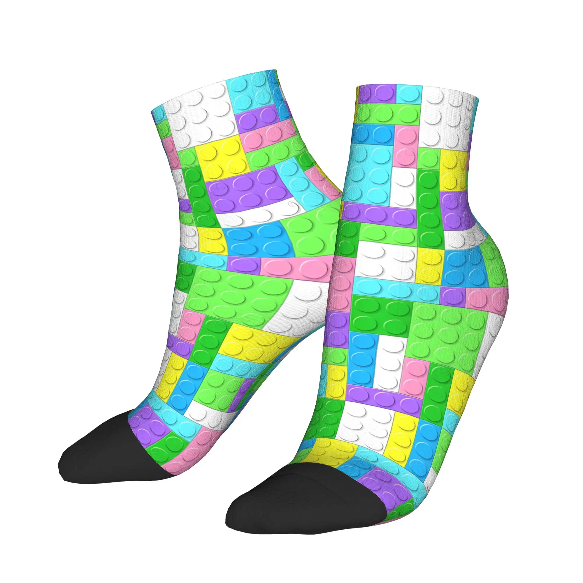 Men Casual Socks Rainbow Building Blocks Print Anti Sweat Quality Sock Summer  Modern Graphic Outdoor Socks