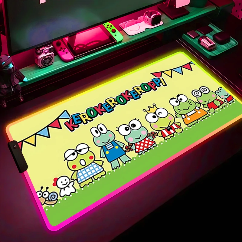 RGB LED Mouse Pad Gaming Mat K-kero K-kero K-keroppi PC Accessories Mousepad Desk Mat Non Slip Extended Pad Rubber Keyboard Pad