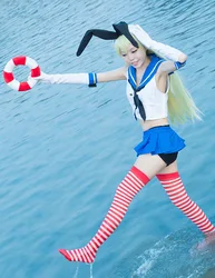 Anime Game Kantai Collection Kancolle Shimakaze Cosplay Costume Women Sexy Summer Sailor Suit Socks Top Skirt Headwear Gloves