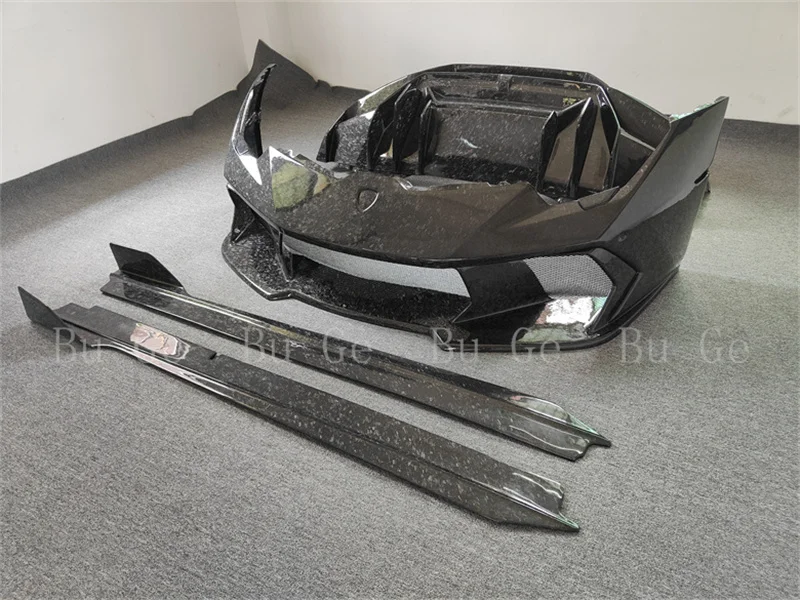 For New Lamborghini Huracan LP610 Body Kit All Carbon Fiber Forged Pattern V-Style Front & Rear Bumpers with Side Skirts