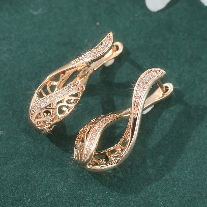 Fashion Bohemian Gold Plated Women's Earrings Trendy Synthetic Zircon Hollow Drop Vintage Earrings Jewelry Gifts