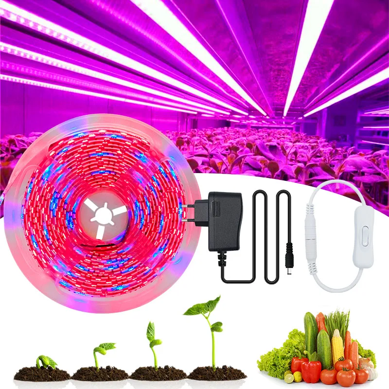 LED Plant Grow Strip lights Full Spectrum Flower phyto lamp Waterproof for Greenhouse Hydroponic Growth Light +Power adapter