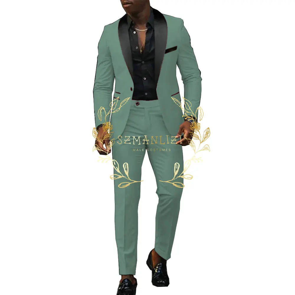 Pink Shawl Lapel One Button Men Suits Fashion Groomsmen Dinner Groom Wedding Party Tuxedo Slim Male Suit (Jacket+Pants)