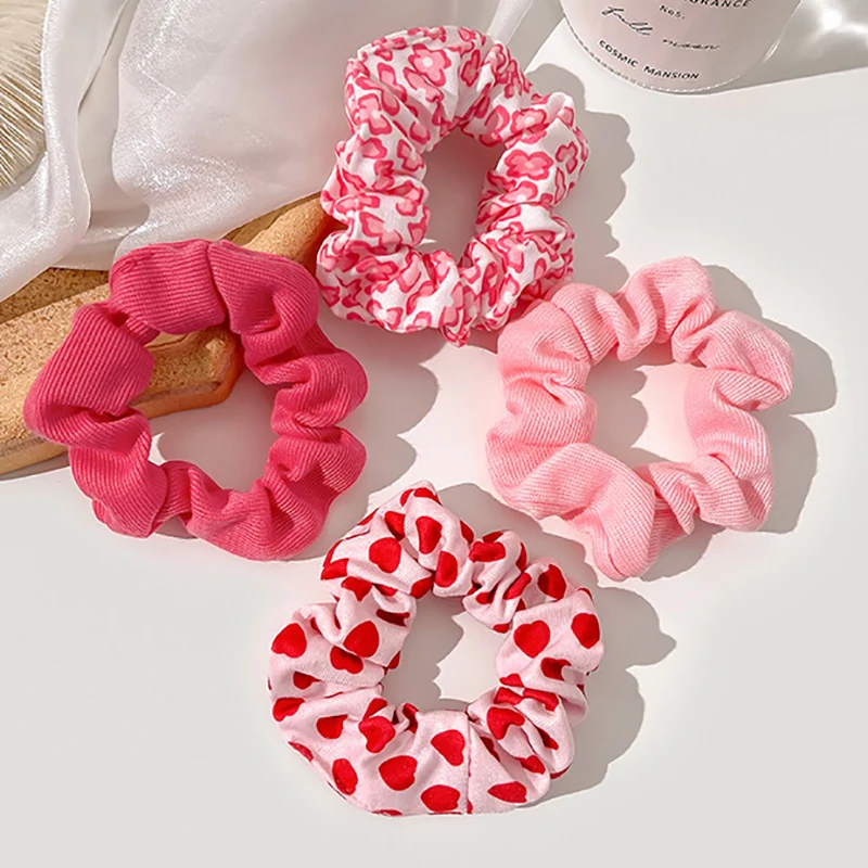 Scrunchie de la serie rosa para mujer, banda elástica Multicolor, soporte para cola de caballo, diadema, accesorios para el cabello, lazos para el cabello de flores de corazón