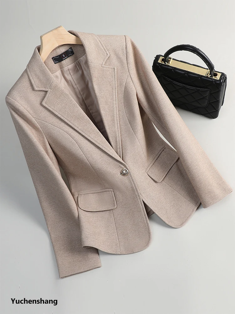 

Gray Khaki Women Blazer Autumn Winter Ladies Female Formal Jacket Coat