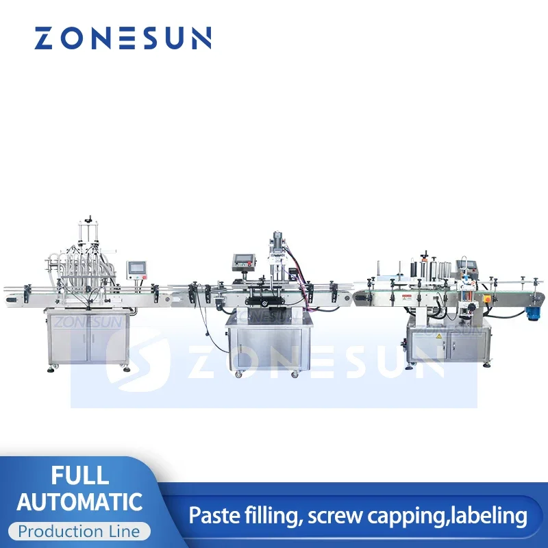 ZONESUN ZS-FAL180P4 ジュースオイル自動蜂蜜プラスチックラウンドボトル液体スクリュー充填キャッピングおよびラベリングマシン