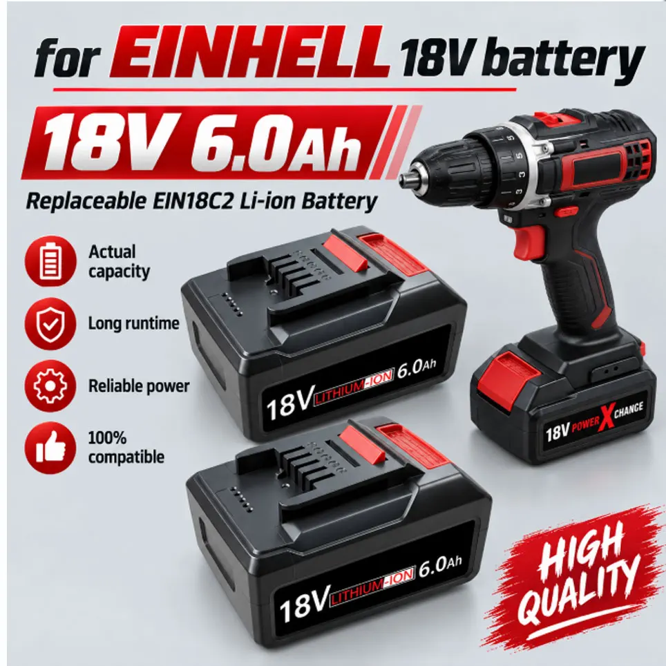Image of Einhell Akku 18V 6,0Ah Li-Ion Batterie, Ersatz-Einhell-Akku Passend für 4511395 4511481 Pxc Axxio Ge-Lc 18 Li Akku-Bohrmaschine