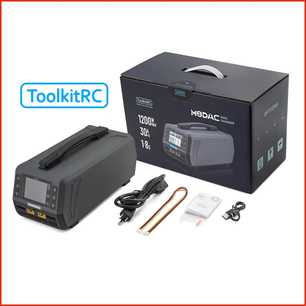 

Toolkitrc M8DAC 100-240V 1200W Dual Charger/Discharger 65W Fast Charger For 1-8S Lipo LiHV 65W TypeC Output