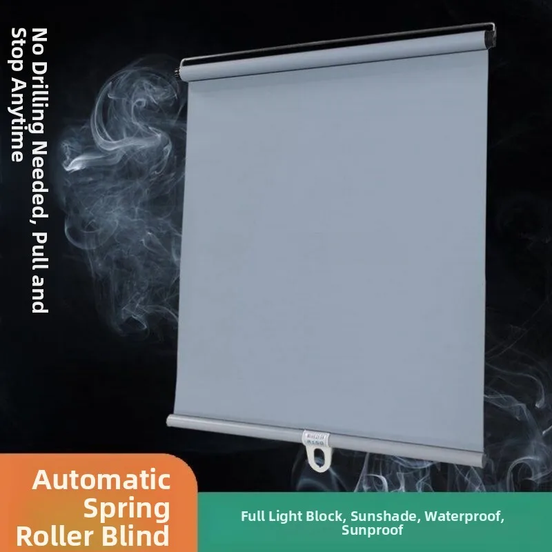 Living Room Curtain Roller Shutter Spring Loaded Full Light Block No Drilling Required Automatic Balcony Door Curtain
