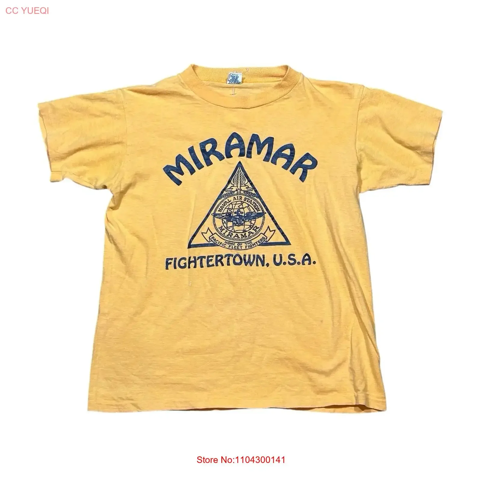 Camiseta amarilla VTG 80s Miramar Fightertown USA, piloto de combate, piloto naval, militar, talla S, vintage, gráfico lavado, moda unisex