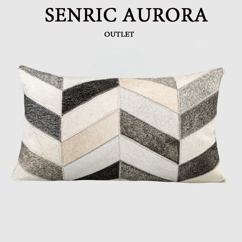 

Luxury Cushion Cover 30x50cm Gray White Cowhide Spliced Waist Pillow Case For Home Hotel Bed Living Room Sofa