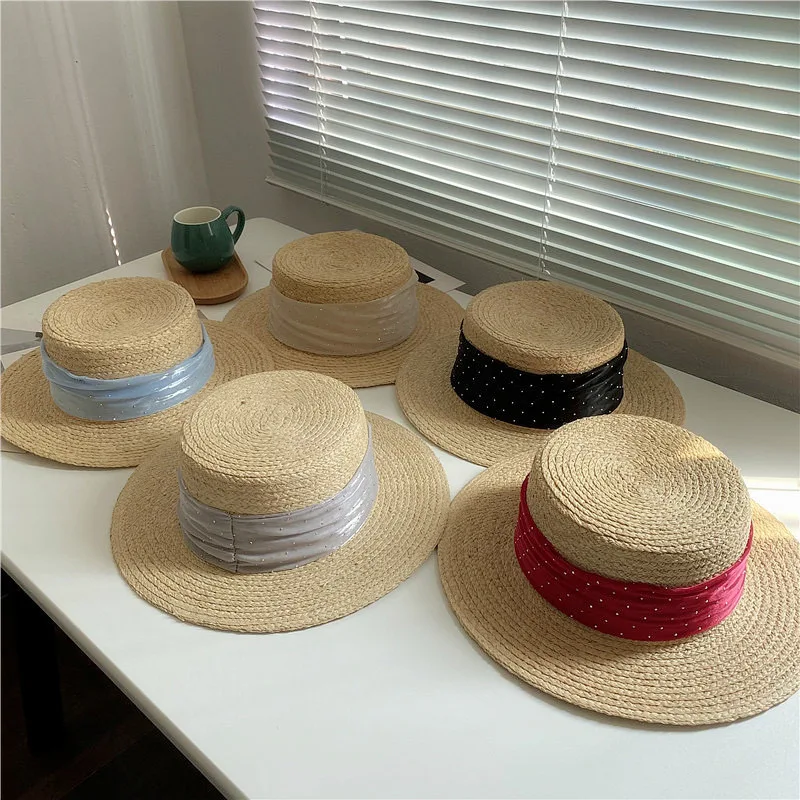 

Handmade Wide Brim Hat Elegant Women Men Straw Sun Brim Hats Natural Raffia Panama Flattop Beach Summer Hat Chapeau Homme Ete