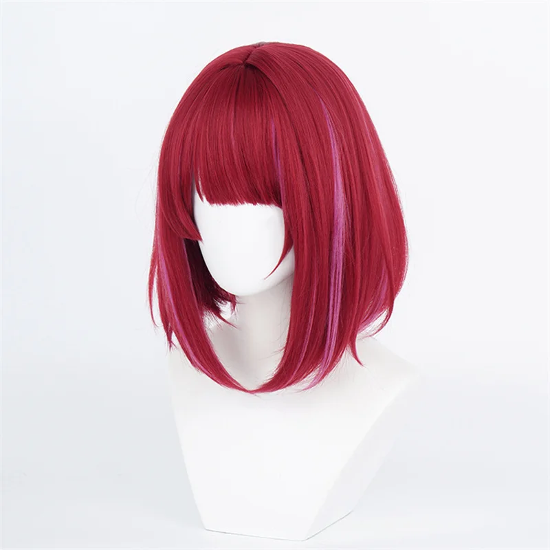 L-email wig Synthetic Hair Anime Oshi no Ko Arima Kana Cosplay Wig 34cm Short Burgundy Highlights Rose Pink Heat Resistant Wig