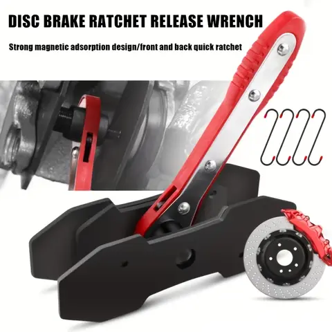 60-degree Rotating Ratchet Brake Caliper Compression Tool, Quick Ratchet Brake Wrench with 2 Pads, Brake Caliper Tool for Vehicle Brake Maintenance, Brake Piston Separator and Brake Cylinder Adjuster, Essential Emergency Tool for Cars