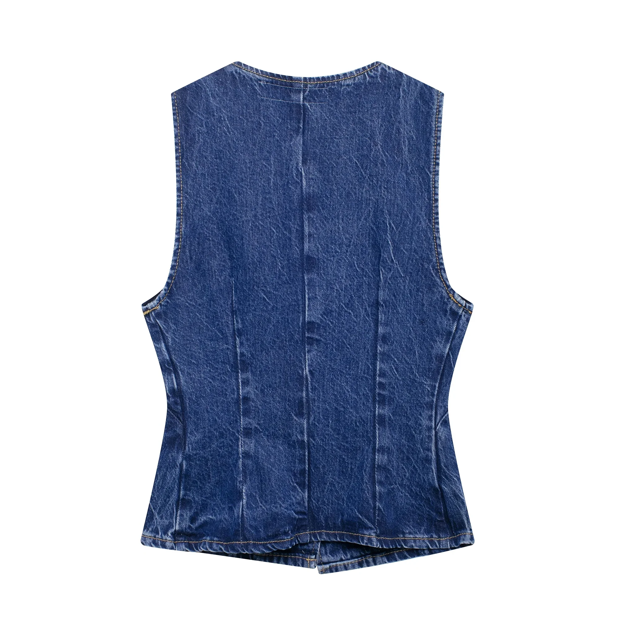 Tangada Women 2024 Blue Denim Waistcoat Vintage V Neck Sleeveless Female Outerwear 3H0833