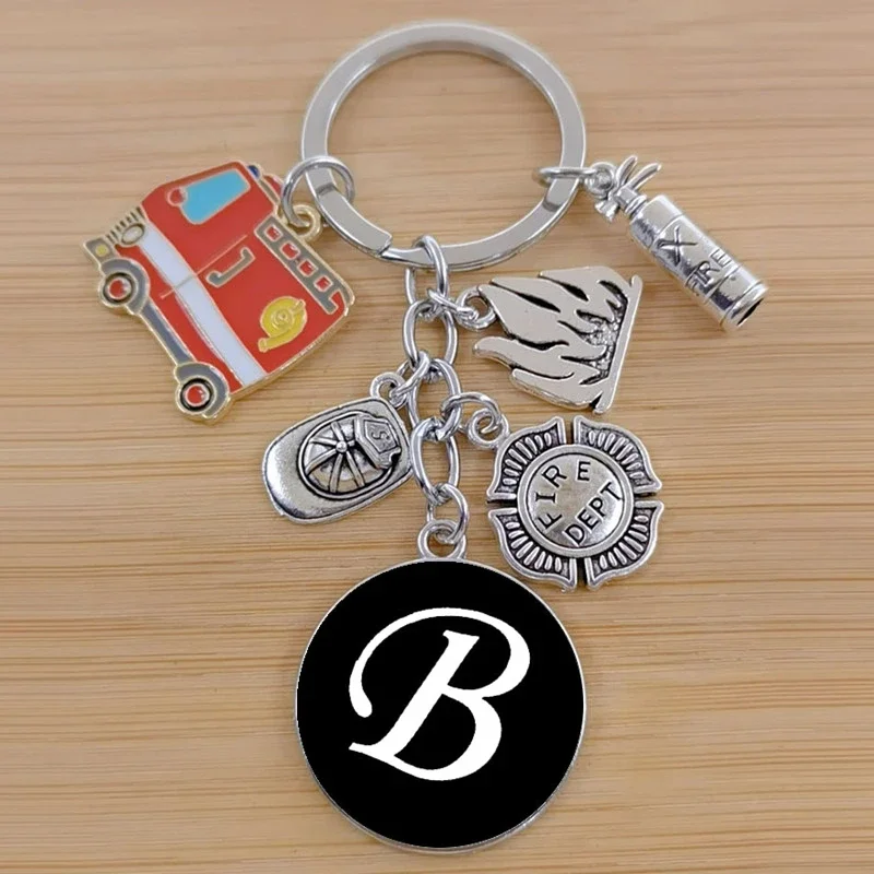 Personalized New A-Z Initial Fire Extinguisher and Flame Keychain/Fireman Gift/Fireman Pendant Keychain Gift