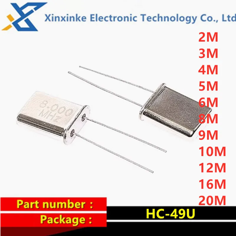 20PCS HC-49U DIP 2PIN Quartz Crystal Passive Clock Crystal Oscillator Quartz Resonator 2MHZ 3M 4M 5M 6M 8M 9M 10M 12M 16M 20MHZ