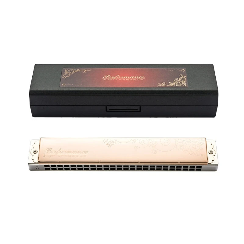 24 Holes Tremolo Harmonica, ABCDEFG# Key, All Metal Copper Body, Professional Performance Instrument, Music Reeds