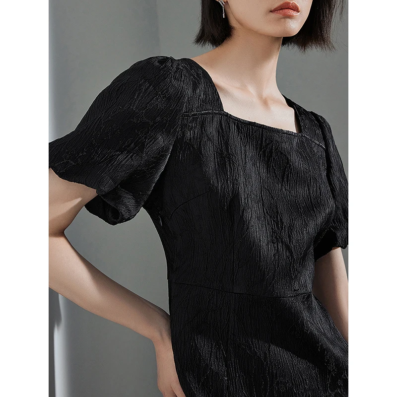 TOYOUTH 여성용 원피스 자카드 중국 스타일 치파오 하이 스플릿 스퀘어 넥 버프 슬리브, 슬림핏 밴디지 원피스, 2024 여름 신상