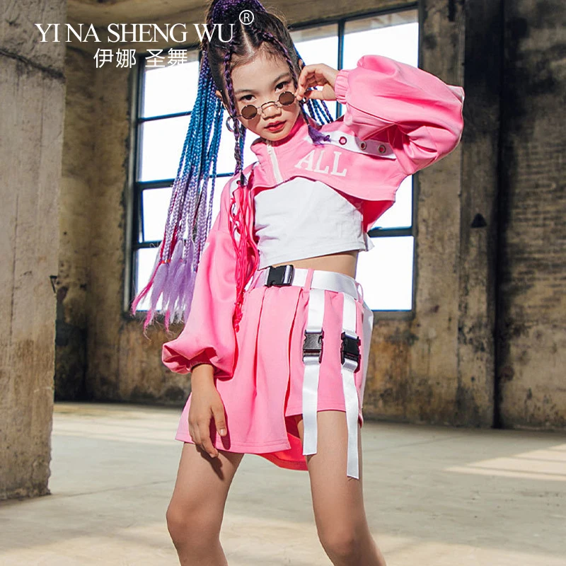 Kid Girl Jazz Dance Costume Children Street Hip Hop Dance Jazz Kpop Dance Costume for Girls Pink Outfit Streetwear Clothes Sets