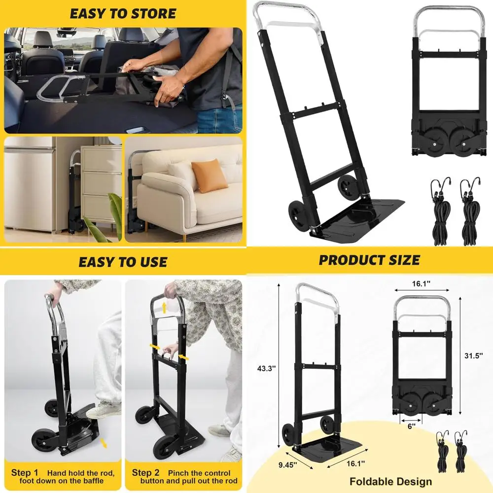 

Portable 260 lb Capacity Hand Truck Dolly for Efficient Moving, Office, and Warehouse Use with Elastic Straps