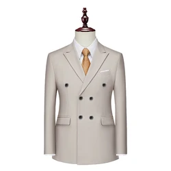 2023 Fashion New Men's Casual Boutique Slim Double Breasted Solid Color Business Wedding Suit Blazers Dress Jacket Coat