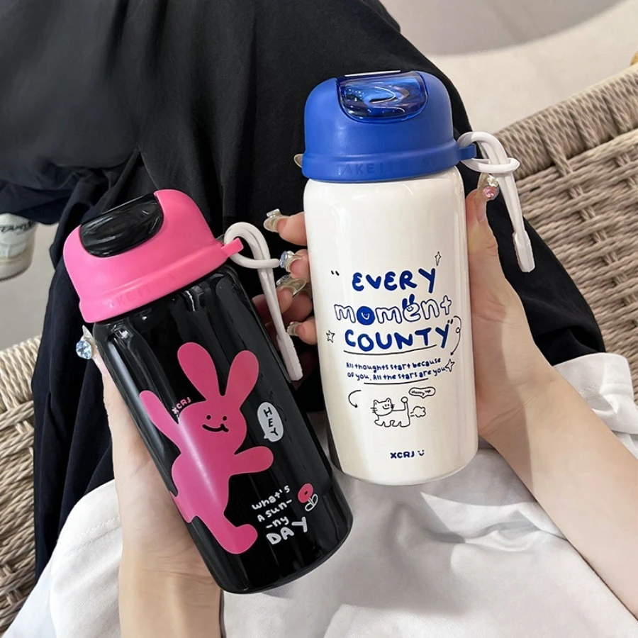 

New stainless steel high-quality shockproof insulated cup, student portable handheld straw cup, children's water cup