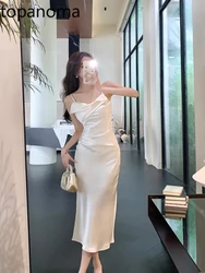 Topanoma Women Evening Dresses Wedding Party Sleeveless Satin Backless Slim Split Cocktail Banquet Dress Elegant Bridesmaids