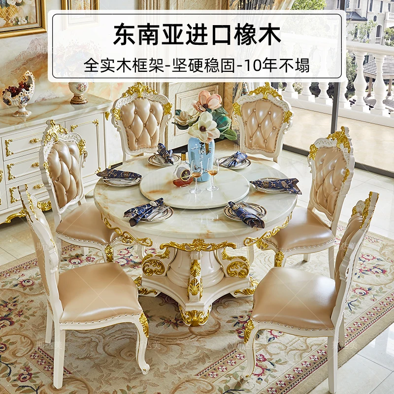Restaurant Marble Dining Table and Chair Combination Villa Hotel Household Dining Table Round
