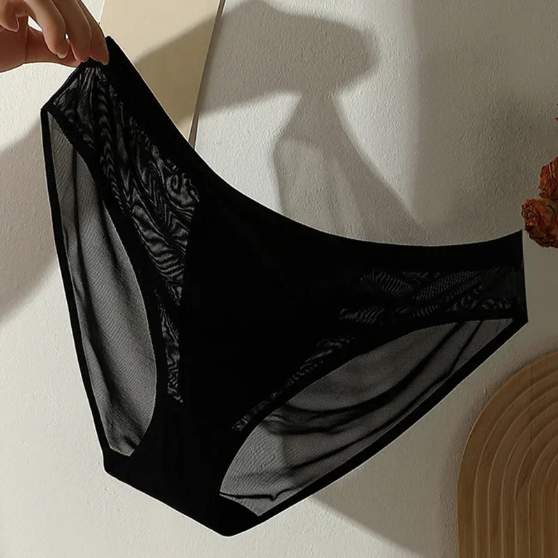 Sexy Mesh Ice Silk Solid Thin Breathable Underwear Middle Waist Elasticity Panties Women Seamless Comfortable Intimate Briefs - Image 2