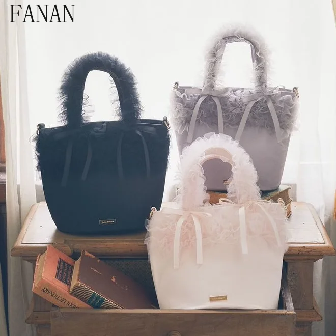 2025 جديد لطيف موضة حقائب اليد النسائية شبكة لوتس ليف الدانتيل المحمولة حقائب كتف عادية Crossbody حقيبة صغيرة النمط الياباني