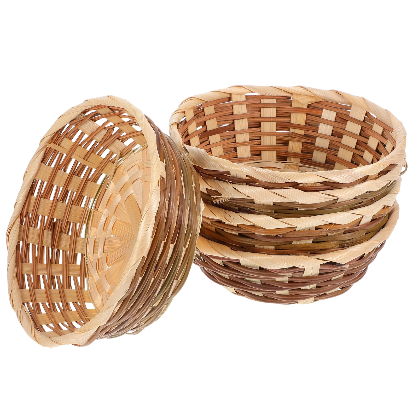 

5pcs Bamboo Fruit Basket Handmade Wicker Storage Baskets for Bread Food Table Reusable Snack Tray Home Storage