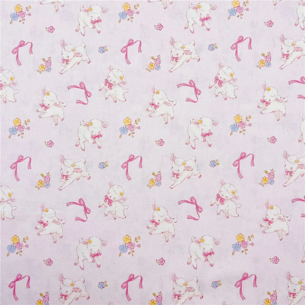 45*110CM Vintage bow Pink lamb Lolita Cotton Fabric DIY Tissue Patchwork Printed Sewing baby clothes Quilting