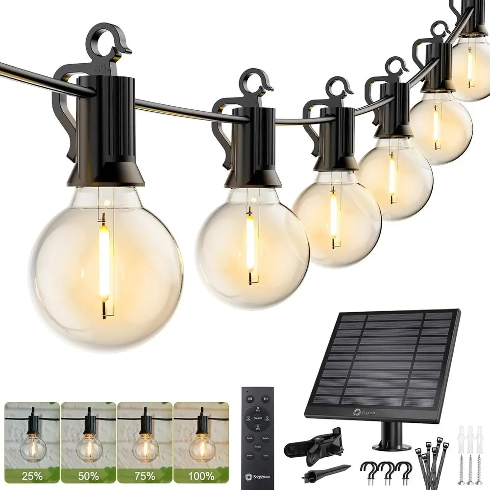 

58T r String Lights Outdoor with Remote Cable Ties and Hooks, Commercial Grade Patio Lights with 26 LED Shatterproo Bulbs, 3 Lig