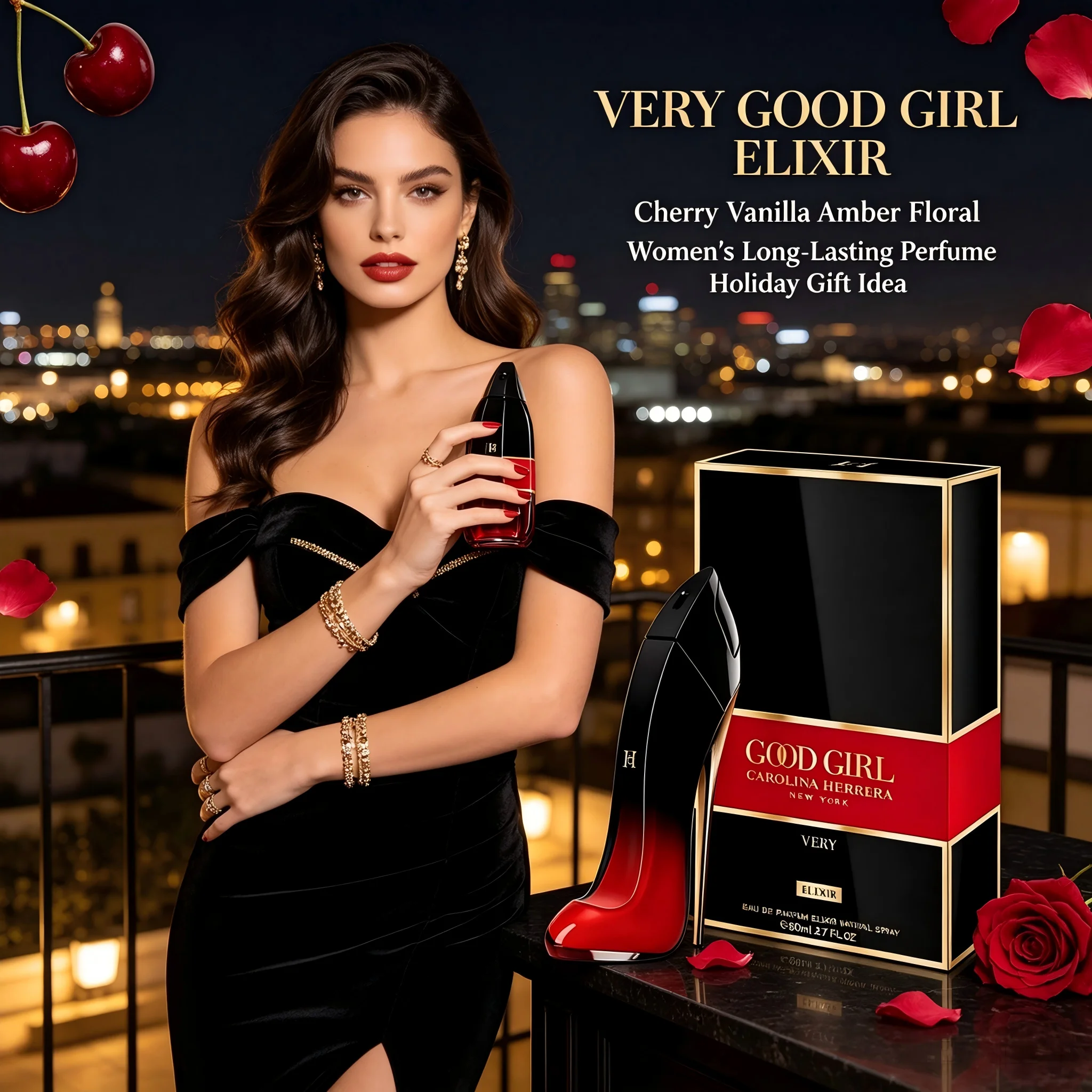 Carolina Herrera Very Good Girl Elixir Eau de Parfum for Women (80ml / 2.7 oz) – Luscious Black Cherry, Tuberose & Dark Cocoa in Lacquered Red Stiletto