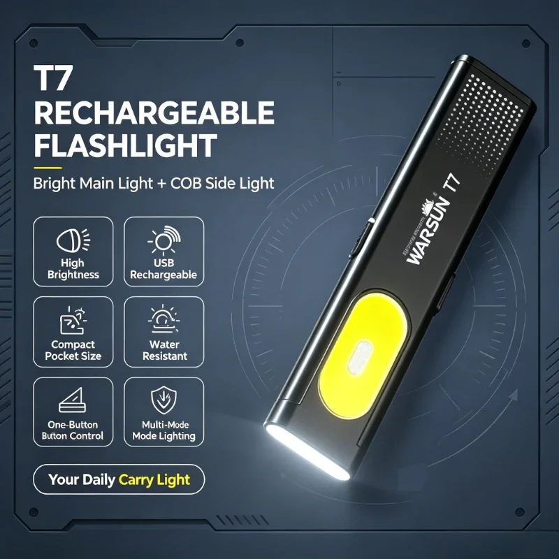 Warsun LED Keychain Flashlight USB Rechargeable 800Lm Portable Torch Light Pocket Lantern for Outdoor Bicycle Lamp